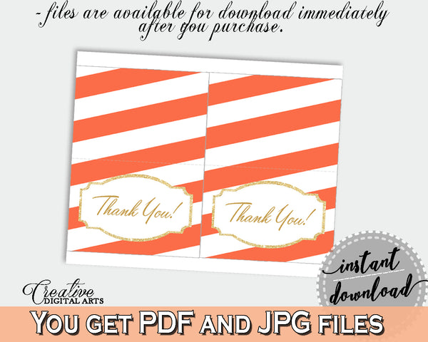 Baby shower party glitter gold THANK YOU card printable in orange