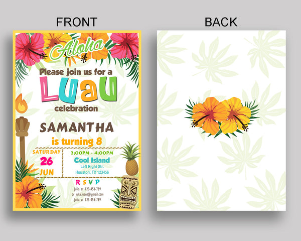 Luau Birthday Invitation Hawaii Birthday Party Invitation Luau Birthda –  Studio 118