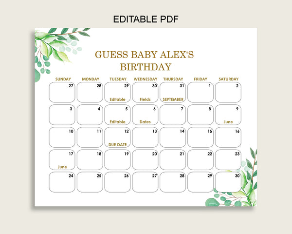 Free printable baby shop due date calendar