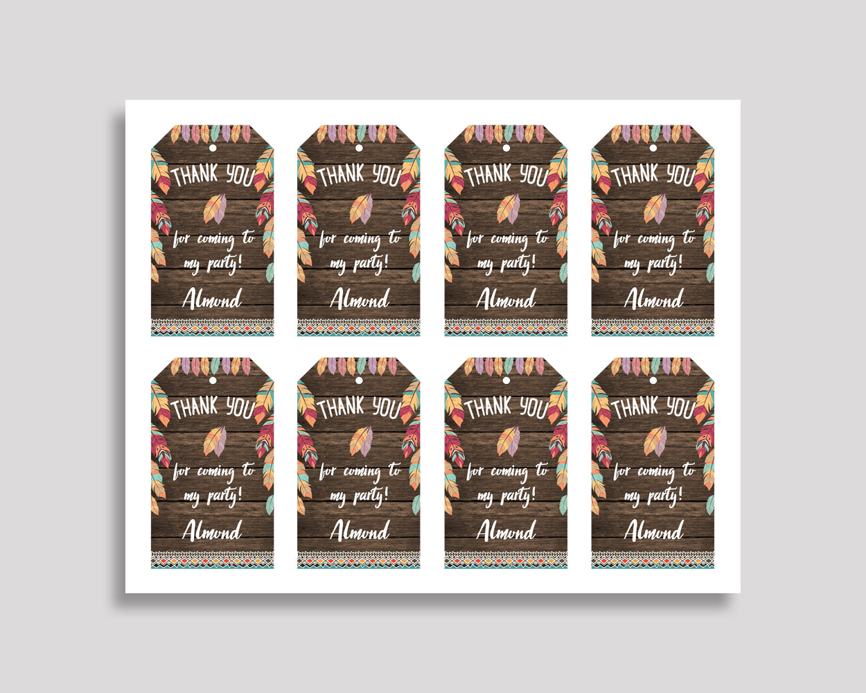 Wild One Gift Tags, Brown Green Birthday Party Thank You Tags, Feathers Printable Tags, Wild One Favor Tags Boy Girl, LQES5