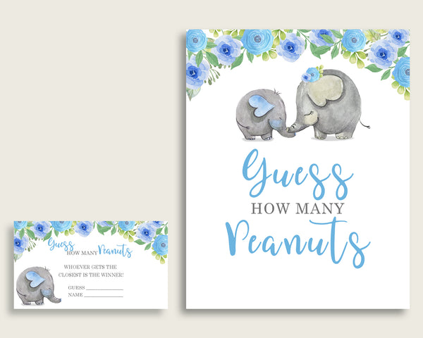 Blue Gray Candy Guessing Game, Elephant Blue Baby Shower Boy Sign
