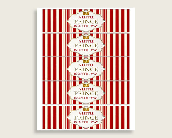 Printable Water Bottle Labels, Baby Shower Royal African Prince Red White  Gold Curtains Boy Ethnic Drink Wrappers, Instant Download by  Printable-Party.com