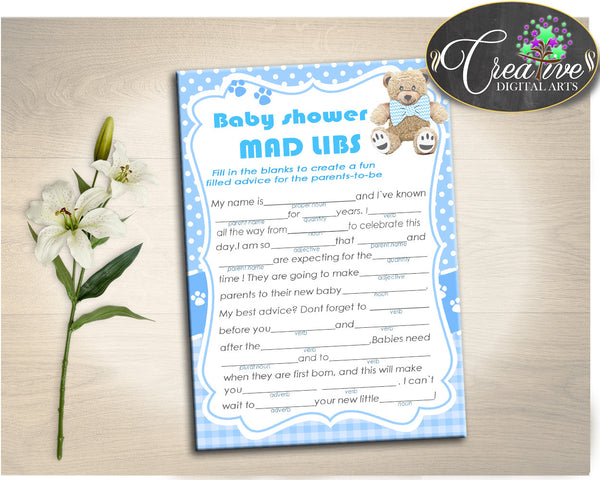 Teddy Bear Baby shower THANK YOU card blue printable, boy baby shower,  party thank you, digital files jpg pdf, instant download - tb001