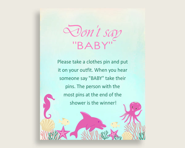 Pink Green Don't Say Baby Printable Game, Girl Baby Shower