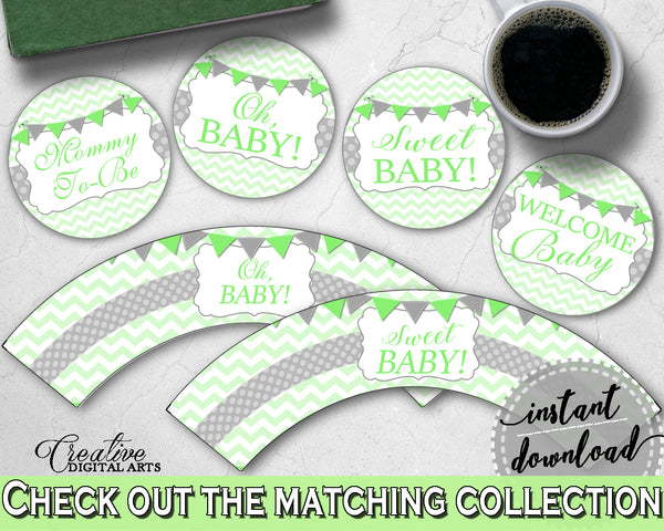 Baby shower Place CARDS or FOOD TENTS editable printable with chevron green  theme baby girl or boy, digital files, instant download - cgr01