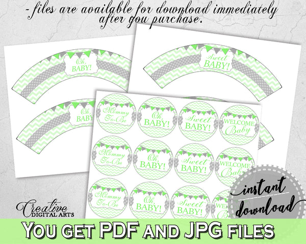 Baby shower Place CARDS or FOOD TENTS editable printable with chevron green  theme baby girl or boy, digital files, instant download - cgr01