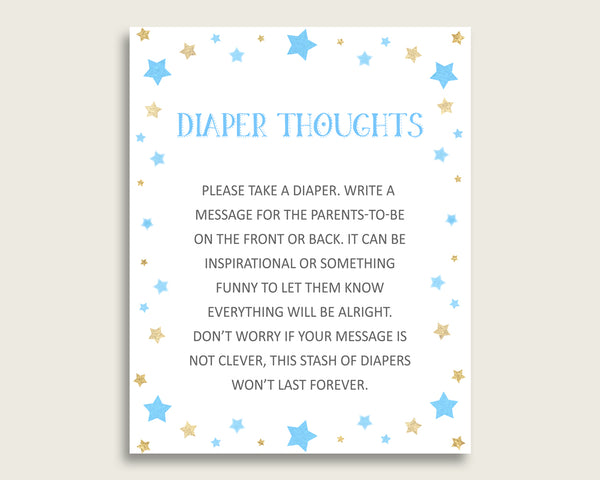 Stars Baby Shower Diaper Thoughts Printable, Boy Blue Gold Late Night –  Studio 118