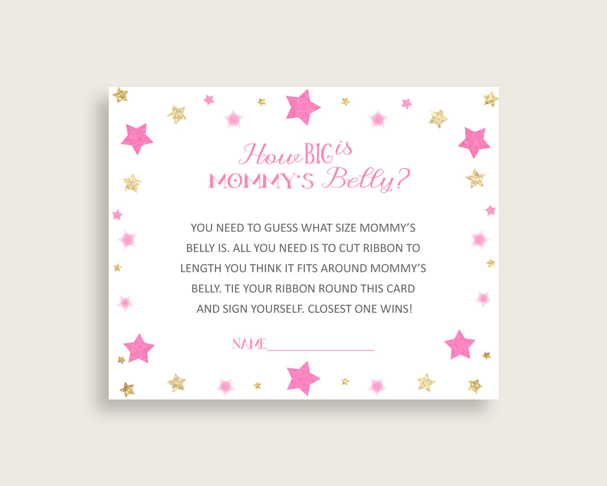 Pink Gold How Big Is Mommy's Belly Game, Twinkle Star Baby Shower Girl, Guess Mommys Belly Size, Mommy Tummy Game, Instant Download, bsg01