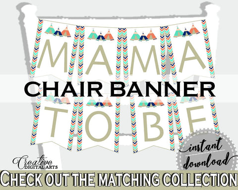Chair Banner Baby Shower Chair Banner Tribal Teepee Baby Shower Chair Banner Baby Shower Tribal Teepee Chair Banner Green Navy - KS6AW - Digital Product