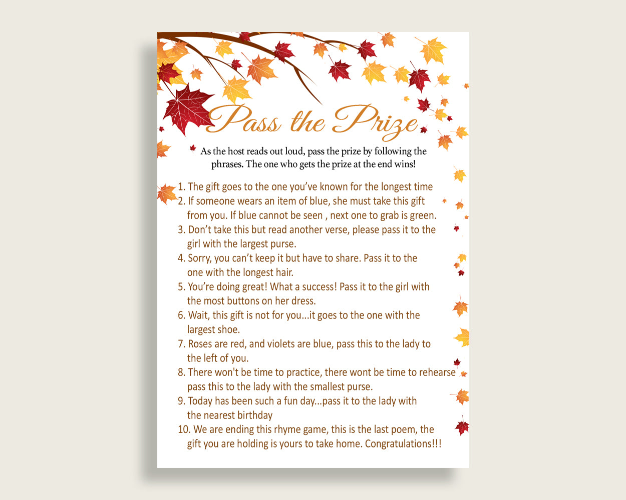 Pass The Prize Bridal Shower Pass The Prize Fall Bridal Shower Pass The Prize Bridal Shower Autumn Pass The Prize Brown Yellow party YCZ2S