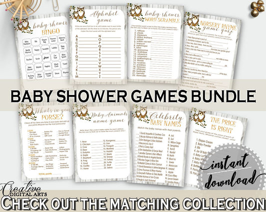 Games Baby Shower Games Owl Baby Shower Games Baby Shower Owl Games Gray Brown printable files, customizable files, party theme - 9PUAC - Digital Product