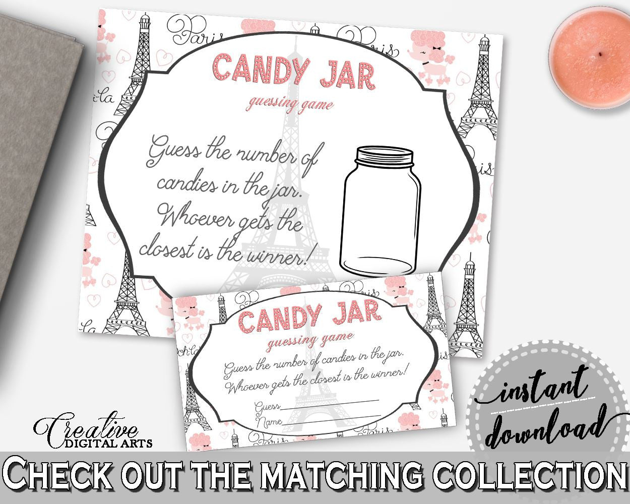 Candy Guessing Game in Paris Bridal Shower Pink And Gray Theme, party pastime, eiffet tower theme, paper supplies, shower activity - NJAL9 - Digital Product