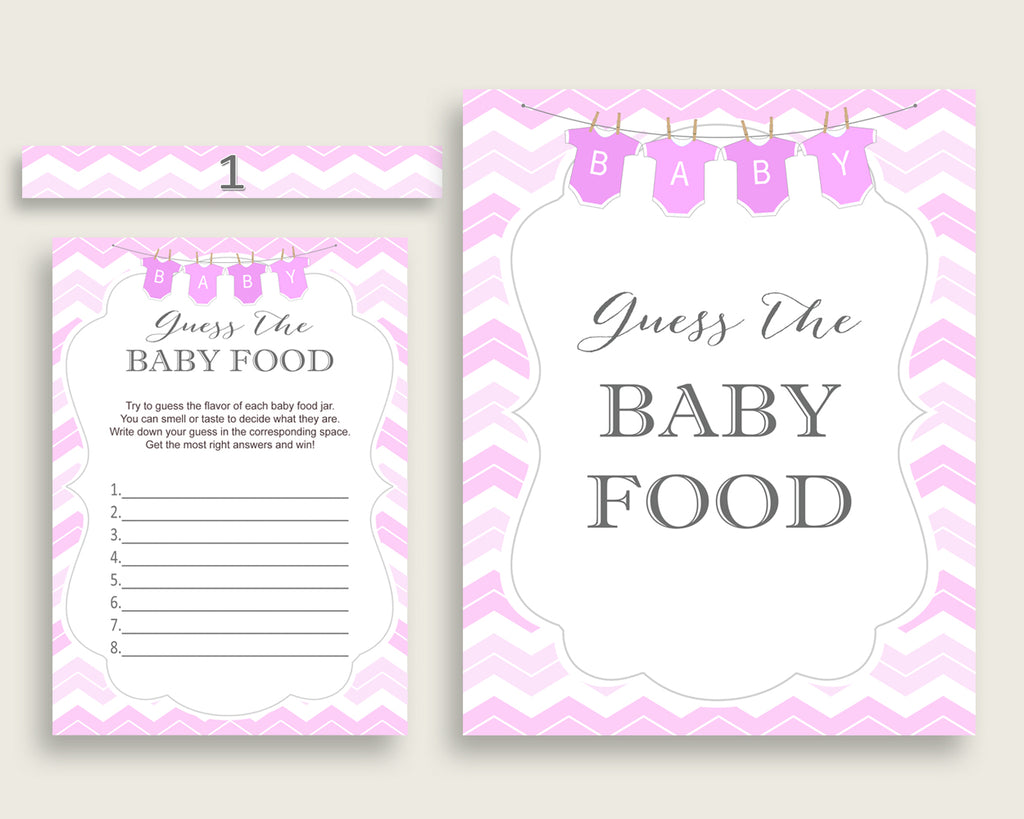 Pink White Chevron Guess The Baby Food Game Printable, Girl Baby Shower Food Guessing Game Activity, Instant Download, Stripy Lines cp001