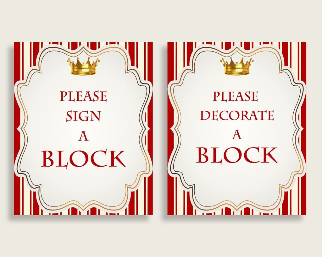 Red Gold Please Sign A Block Sign and Decoarate A Block Sign Printables, Prince Boy Baby Shower Decor, Instant Download, Most Popular, 92EDX