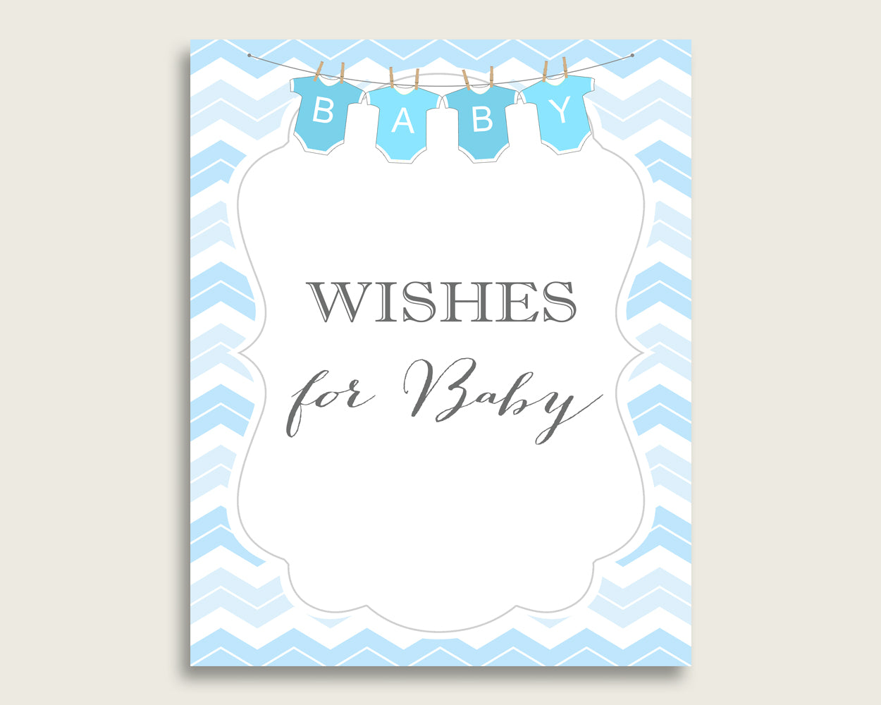 Blue White Wishes For Baby Cards & Sign, Chevron Baby Shower Boy Well Wishes Game Printable, Instant Download, Zig Zag Theme Popular cbl01