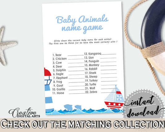 Baby Animal Names Baby Shower Baby Animal Names Nautical Baby Shower Baby Animal Names Baby Shower Nautical Baby Animal Names Blue Red DHTQT - Digital Product