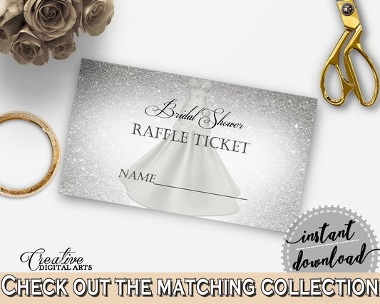 Silver And White Silver Wedding Dress Bridal Shower Theme: Raffle Ticket - insert ticket, shower party, party décor, party ideas - C0CS5 - Digital Product