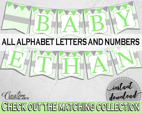 Baby shower BANNER decoration printable with chevron green theme for boy girl shower, all letters, digital files, instant download - cgr01