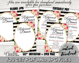 Rehearsal Dinner Invitation Editable in Flower Bouquet Black Stripes Bridal Shower Black And Gold Theme, wedding rehearsal, prints - QMK20 - Digital Product