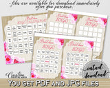 Pink And Beige Roses On Wood Bridal Shower Theme: Bingo 60 Cards - amusement, wooden theme bridal, party decor, paper supplies - B9MAI - Digital Product