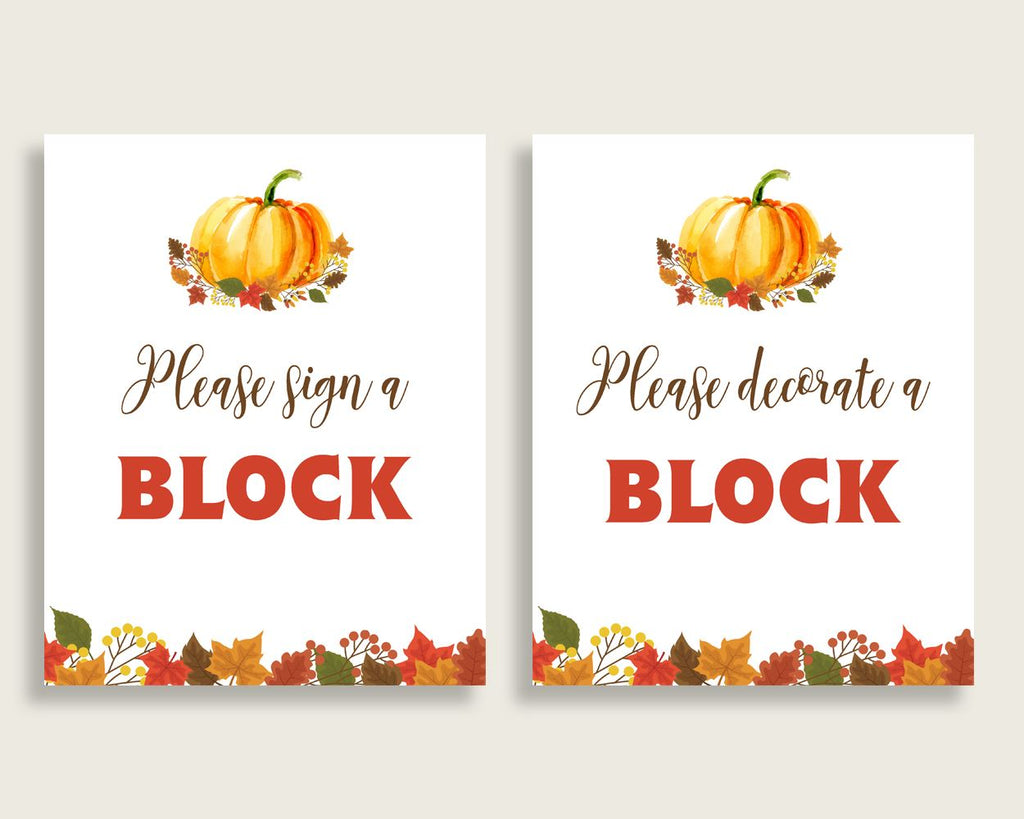 Sign A Block Baby Shower Decorate A Block Fall Pumpkin Baby Shower Sign A Block Baby Shower Fall Pumpkin Decorate A Block Orange Brown BPK3D - Digital Product