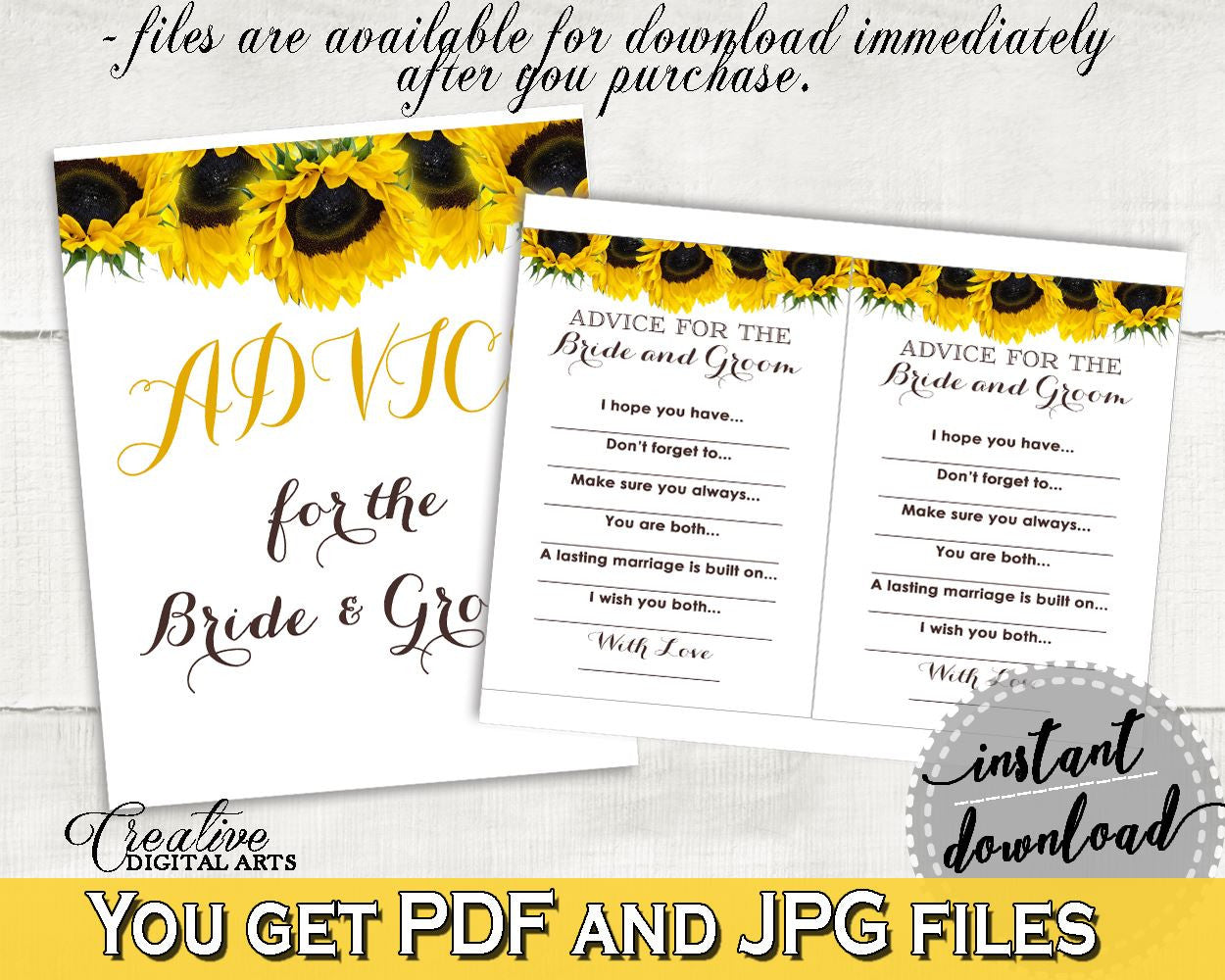 Advice Bridal Shower Advice Sunflower Bridal Shower Advice Bridal Shower Sunflower Advice Yellow White prints, printables, pdf jpg SSNP1 - Digital Product