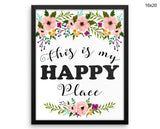 Happy Place Print, Beautiful Wall Art with Frame and Canvas options available Home Decor