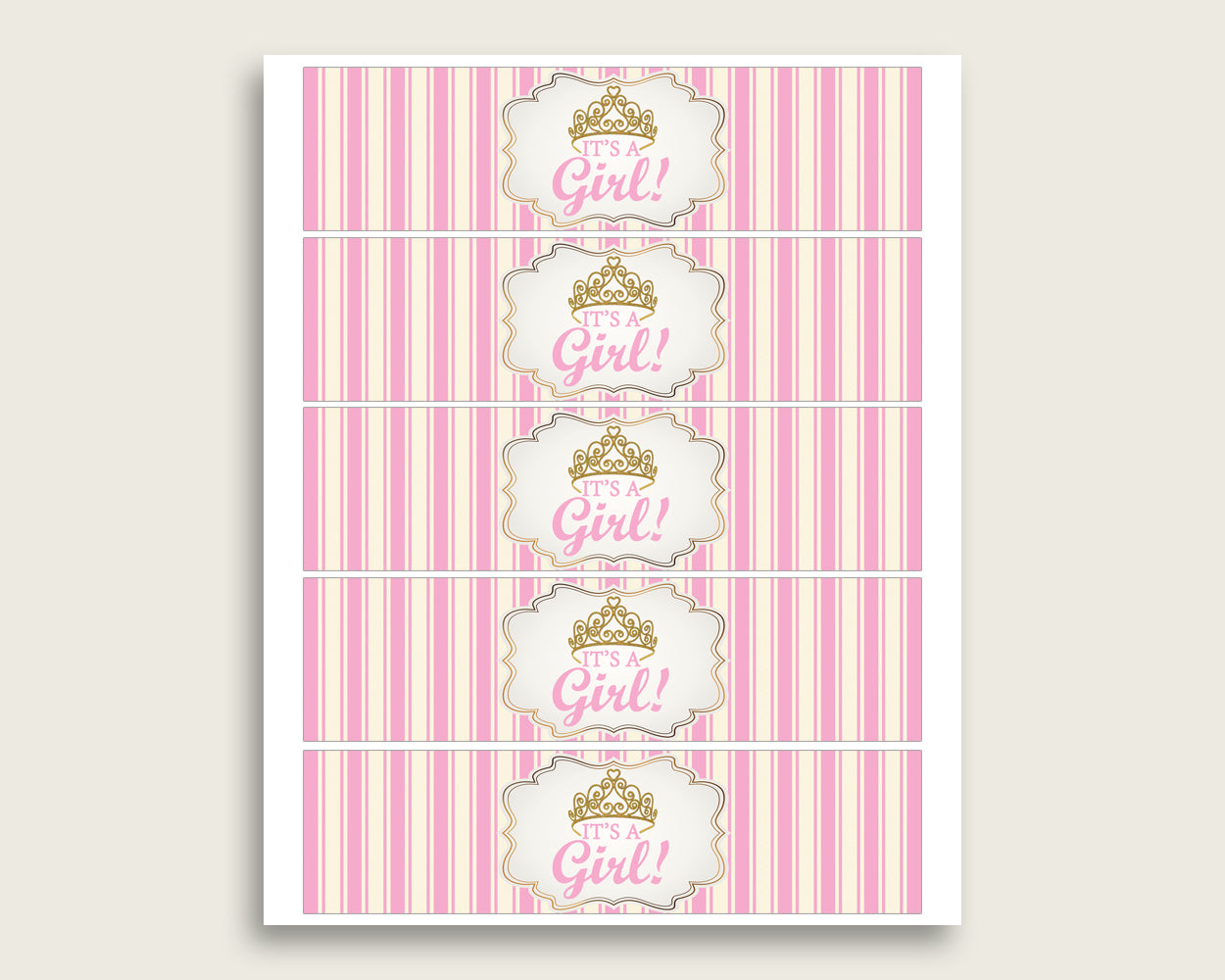 Pink Gold Water Bottle Labels Printable, Royal Princess Water Bottle Wraps, Royal Princess Baby Shower Girl Bottle Wrappers, Instant rp002