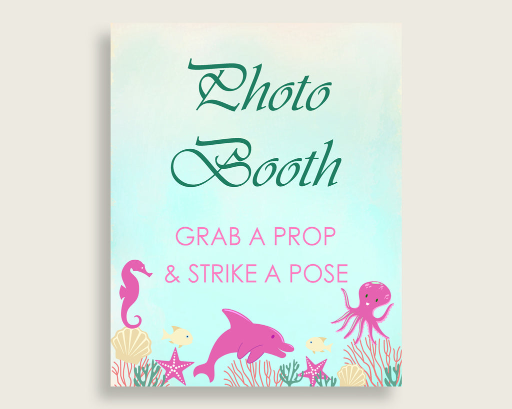Under The Sea Photobooth Sign Printable, Girl Baby Shower Pink Green Photo Booth, Under The Sea Selfie Station Sign, 8x10 16x20 uts01