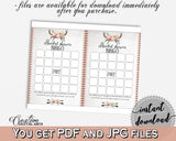 Bingo Gift Game in Antlers Flowers Bohemian Bridal Shower Gray and Pink Theme, write down gifts, blush pink, paper supplies, prints - MVR4R - Digital Product