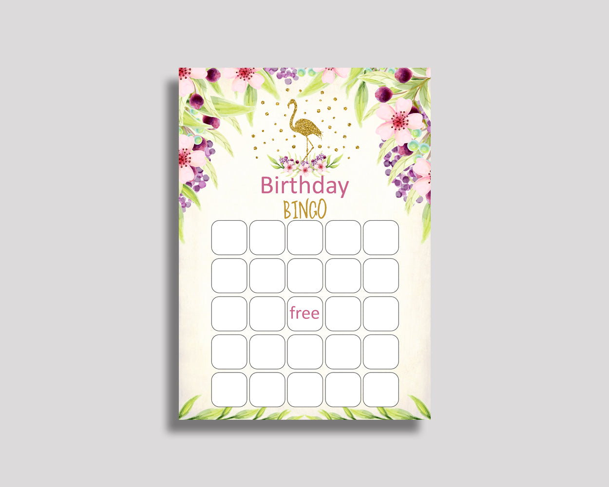 Flamingo Bingo Game Cards, Glitter Birthday Game, Printable Gold Green Bingo Prefilled, Numbered Bingo 60 Cards, Bingo Girl, P3SIV