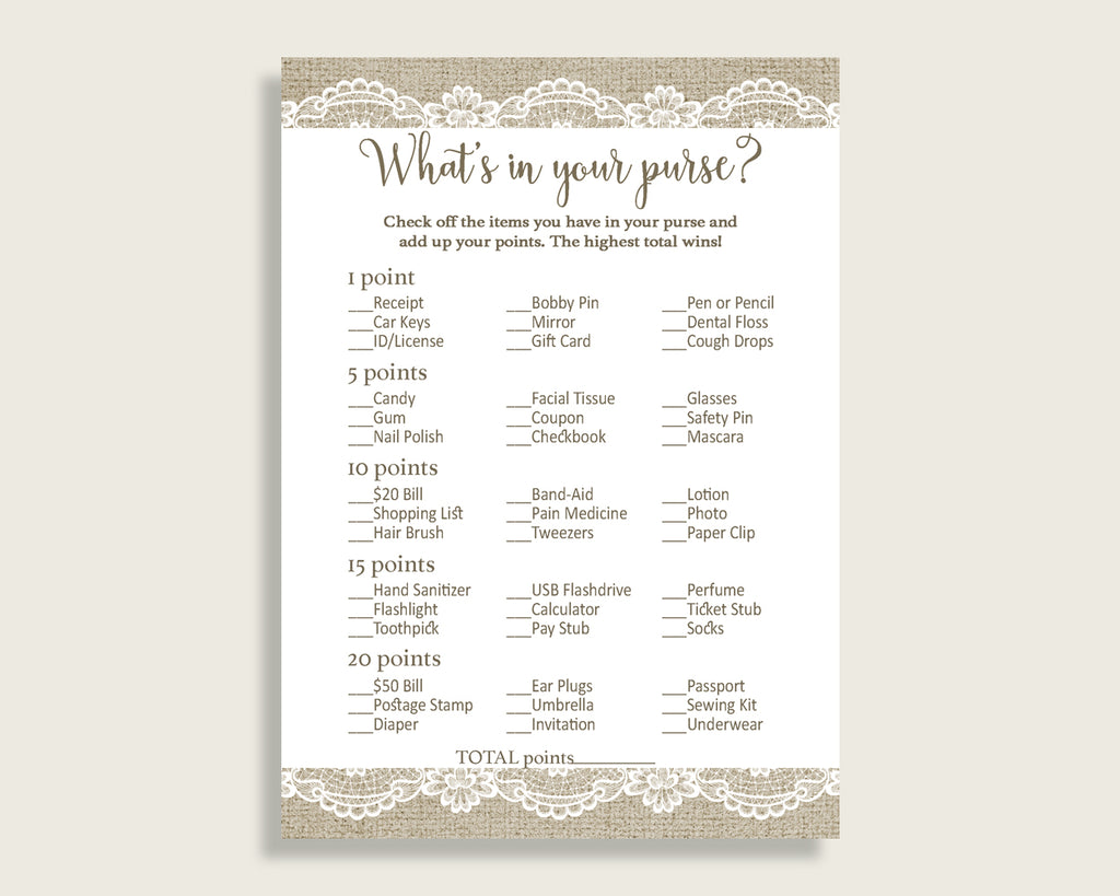 What's In Your Purse Bridal Shower What's In Your Purse Burlap And Lace Bridal Shower What's In Your Purse Bridal Shower Burlap And NR0BX