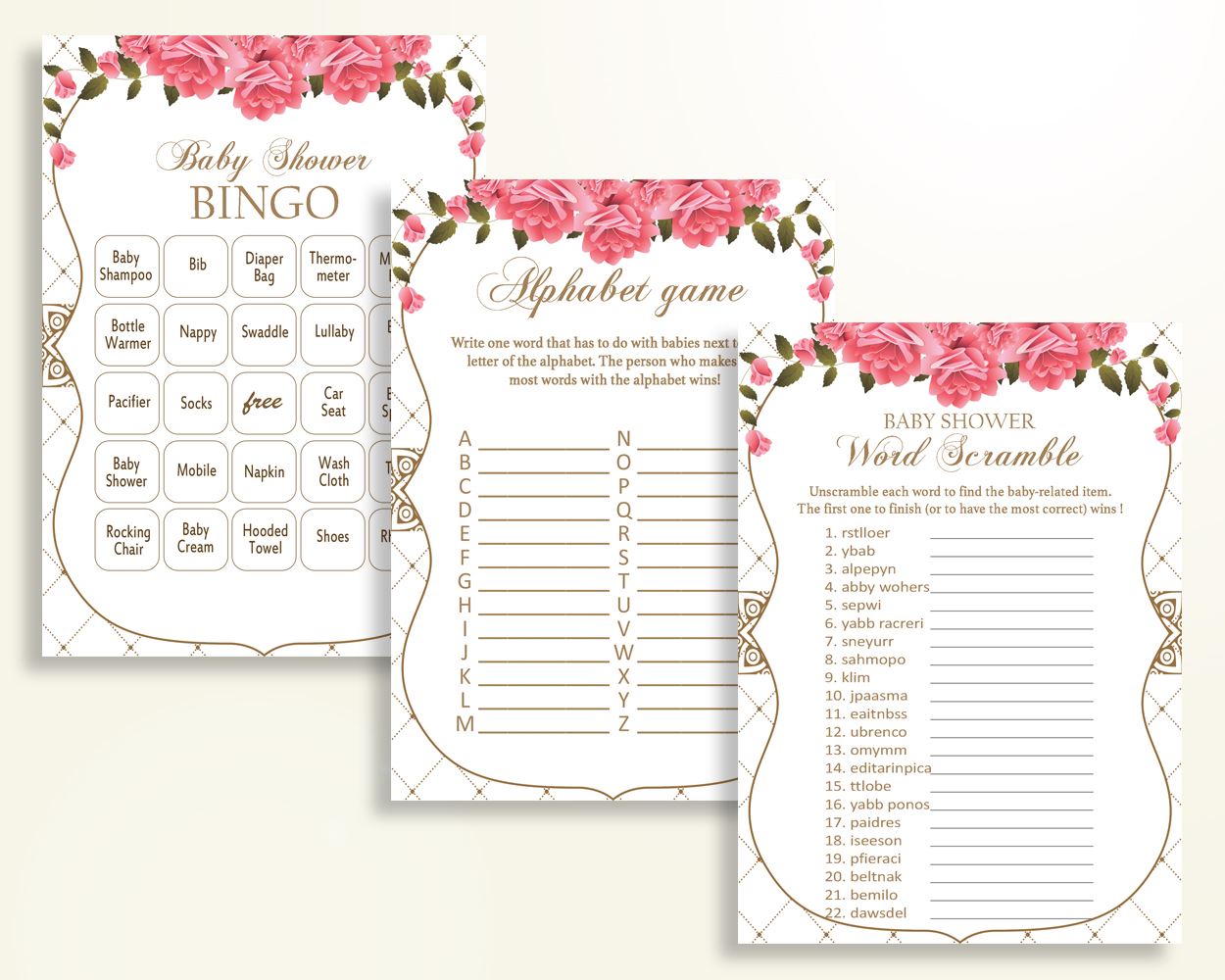 Games Baby Shower Games Roses Baby Shower Games Baby Shower Roses Games Pink White shower activity party theme prints party plan U3FPX - Digital Product