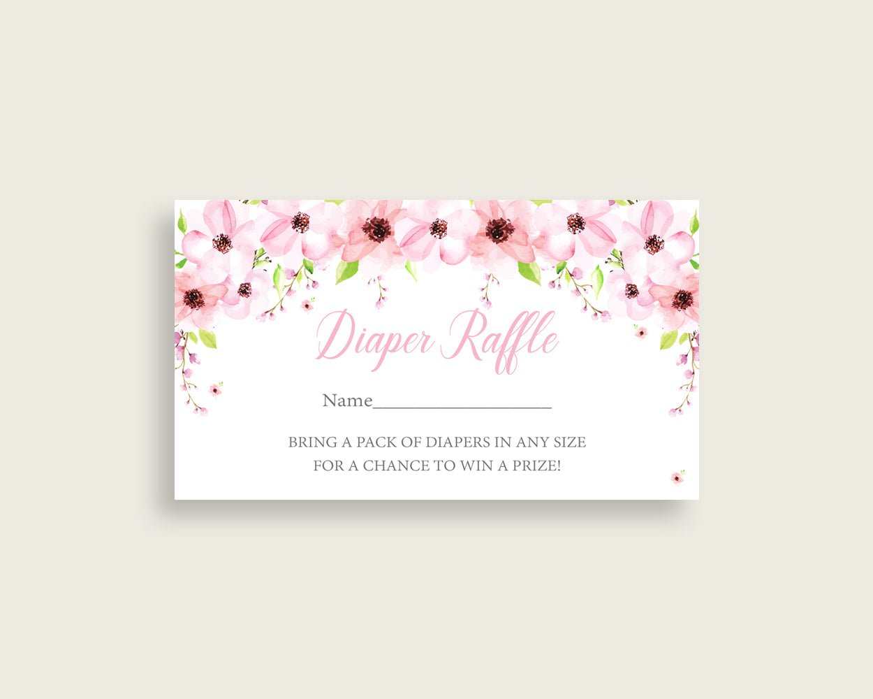 Flower Blush Baby Shower Diaper Raffle Tickets Game, Girl Pink Green Diaper Raffle Card Insert and Sign Printable, Instant Download VH1KL