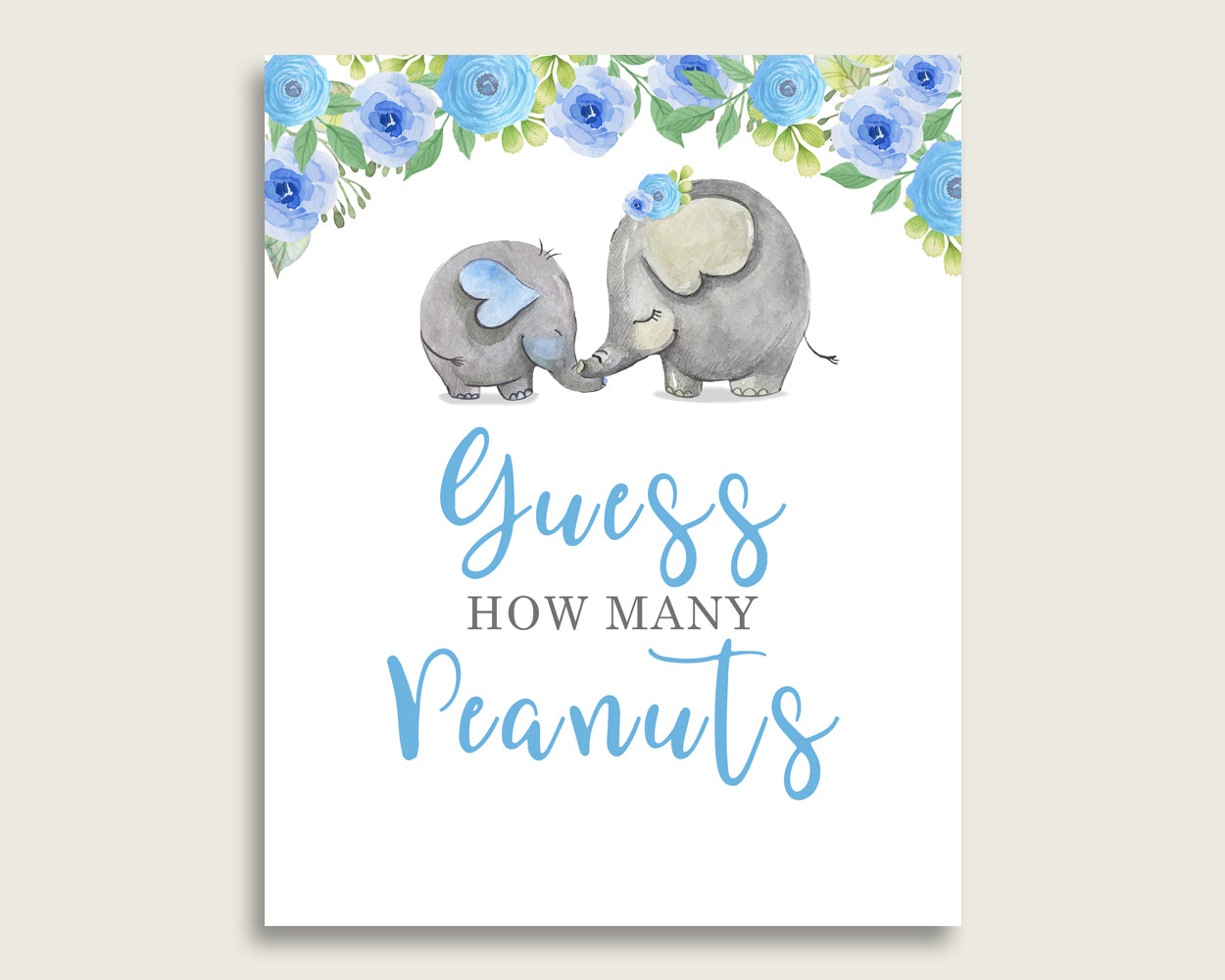 Blue Gray Candy Guessing Game, Elephant Blue Baby Shower Boy Sign And Cards, Guess How Many Candies, Candy Jar Game, Jelly Beans ebl01