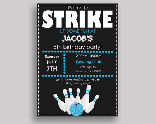 Bowling Birthday Invitation Bowling Birthday Party Invitation Bowling Birthday Party Bowling Invitation Boy backside, strike invite 5DVSP - Digital Product