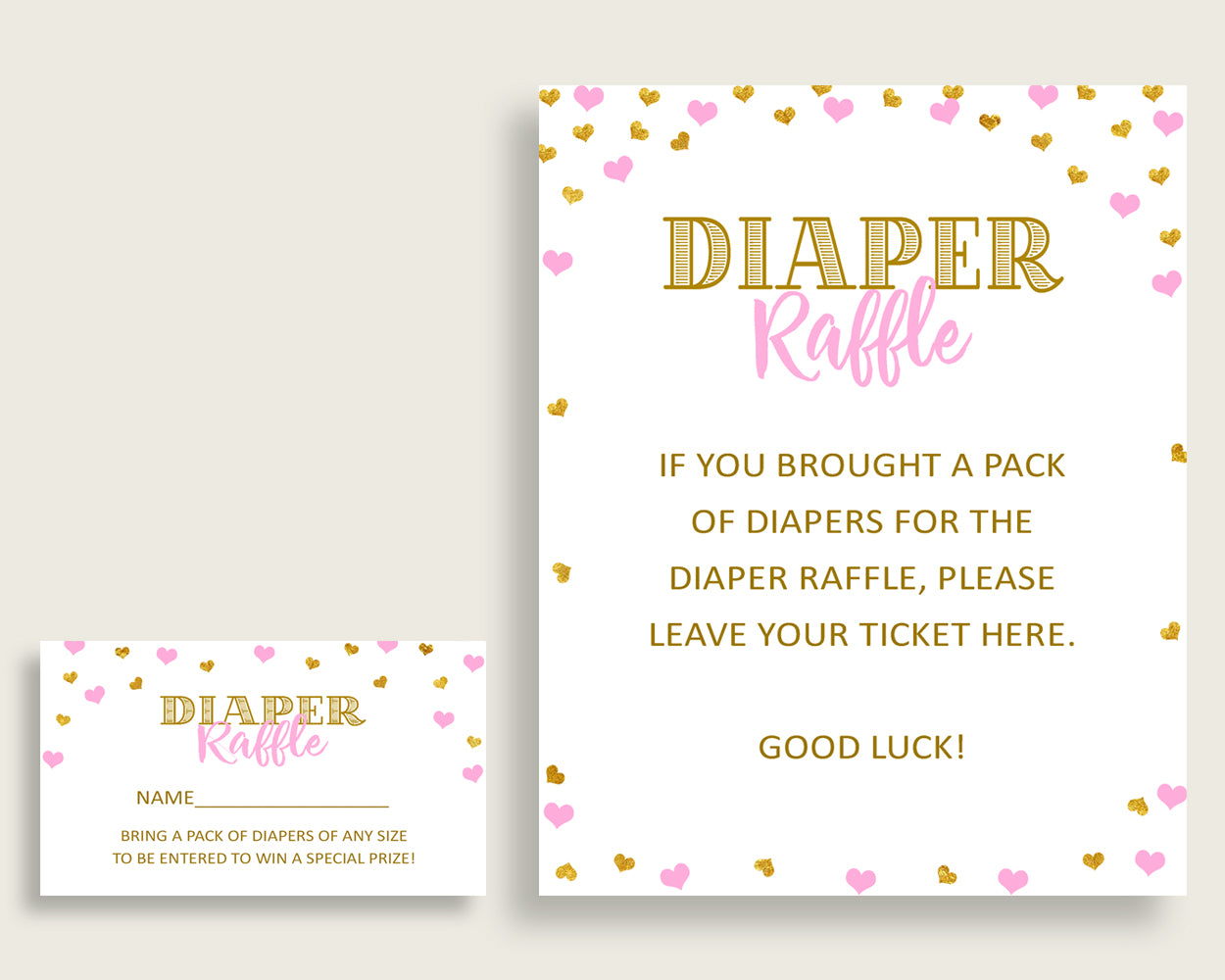 Diaper Raffle Baby Shower Diaper Raffle Hearts Baby Shower Diaper Raffle Baby Shower Hearts Diaper Raffle Pink Gold party supplies bsh01