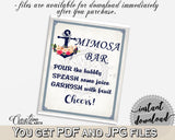 Navy Blue Nautical Anchor Flowers Bridal Shower Theme: Mimosa Bar Sign - splash juice, mermaid bridal, printable files, party theme - 87BSZ - Digital Product
