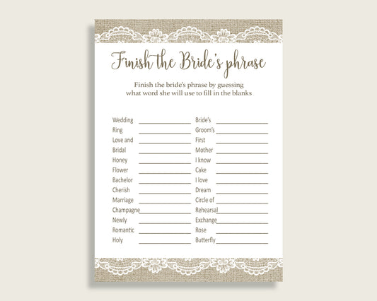 Finish The Phrase Bridal Shower Finish The Phrase Burlap And Lace Bridal Shower Finish The Phrase Bridal Shower Burlap And Lace Finish NR0BX