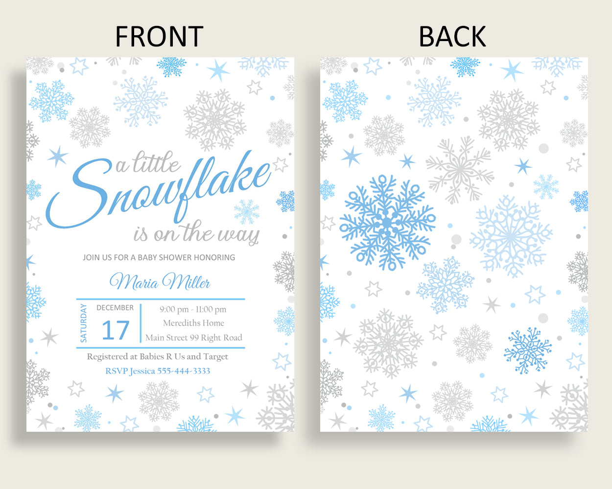 Invitation Baby Shower Invitation Snowflake Baby Shower Invitation Blue Gray Baby Shower Snowflake Invitation party décor printable NL77H