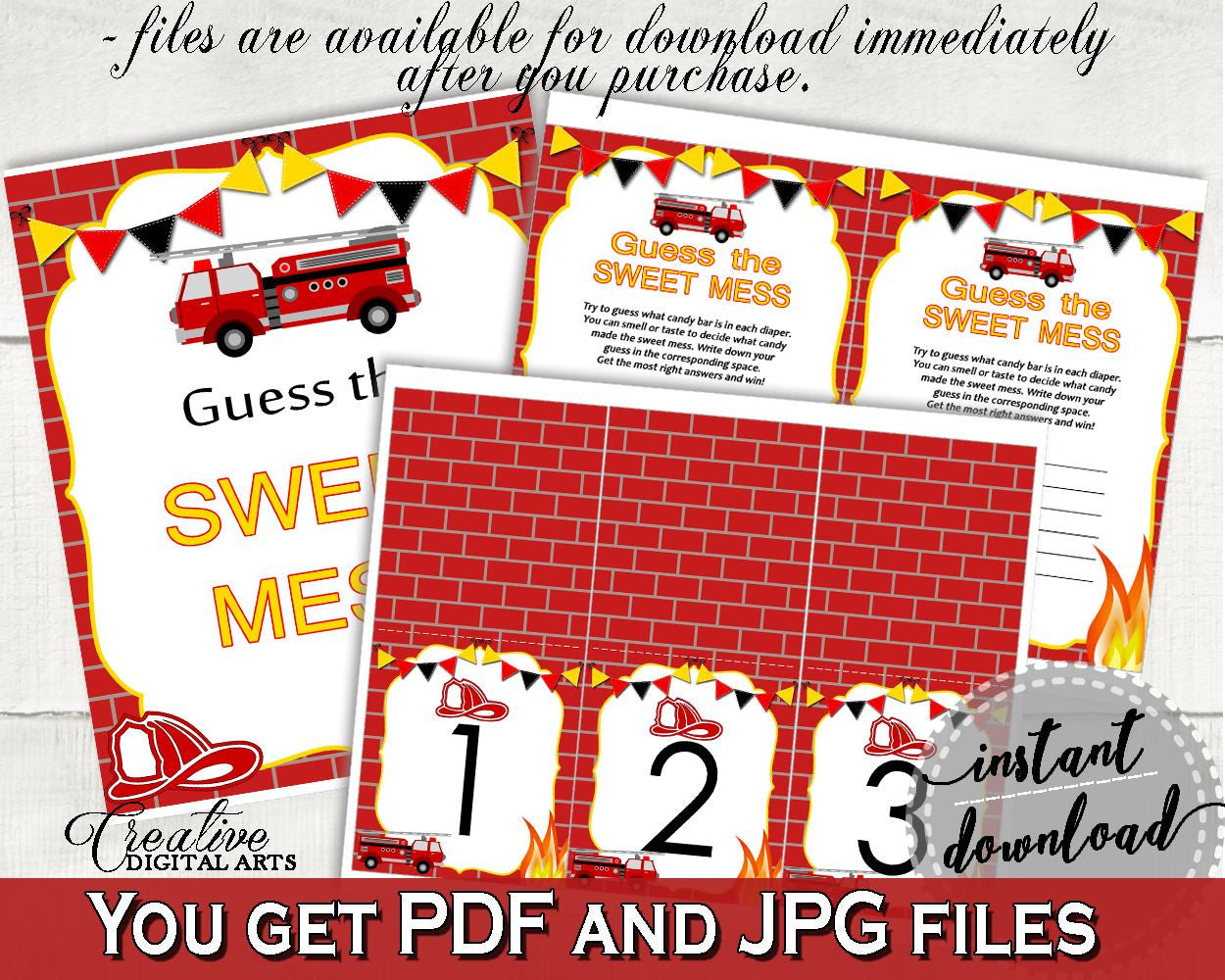 Sweet Mess Baby Shower Sweet Mess Fireman Baby Shower Sweet Mess Red Yellow Baby Shower Fireman Sweet Mess - LUWX6 - Digital Product