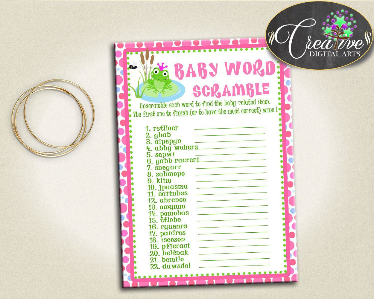 Baby Shower Froggy Shower Frog Theme Mishmash Mixed Up Words WORD SCRAMBLE, Party Planning, Prints, Digital Download - bsf01 - Digital Product