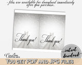 Thank You Card in Silver Wedding Dress Bridal Shower Silver And White Theme, tented card, bridal traditional, party plan, prints - C0CS5 - Digital Product