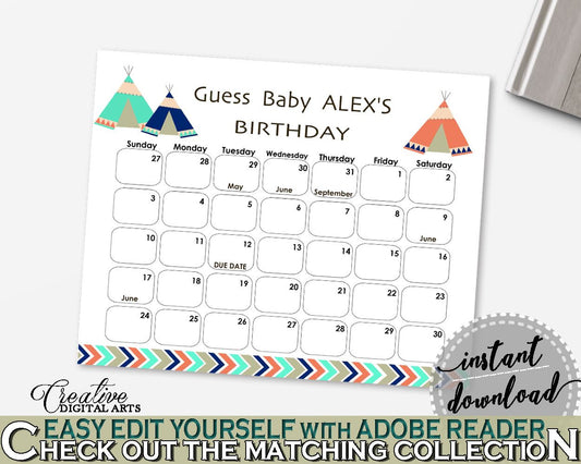 Birthday Predictions Baby Shower Birthday Predictions Tribal Teepee Baby Shower Birthday Predictions Baby Shower Tribal Teepee KS6AW - Digital Product