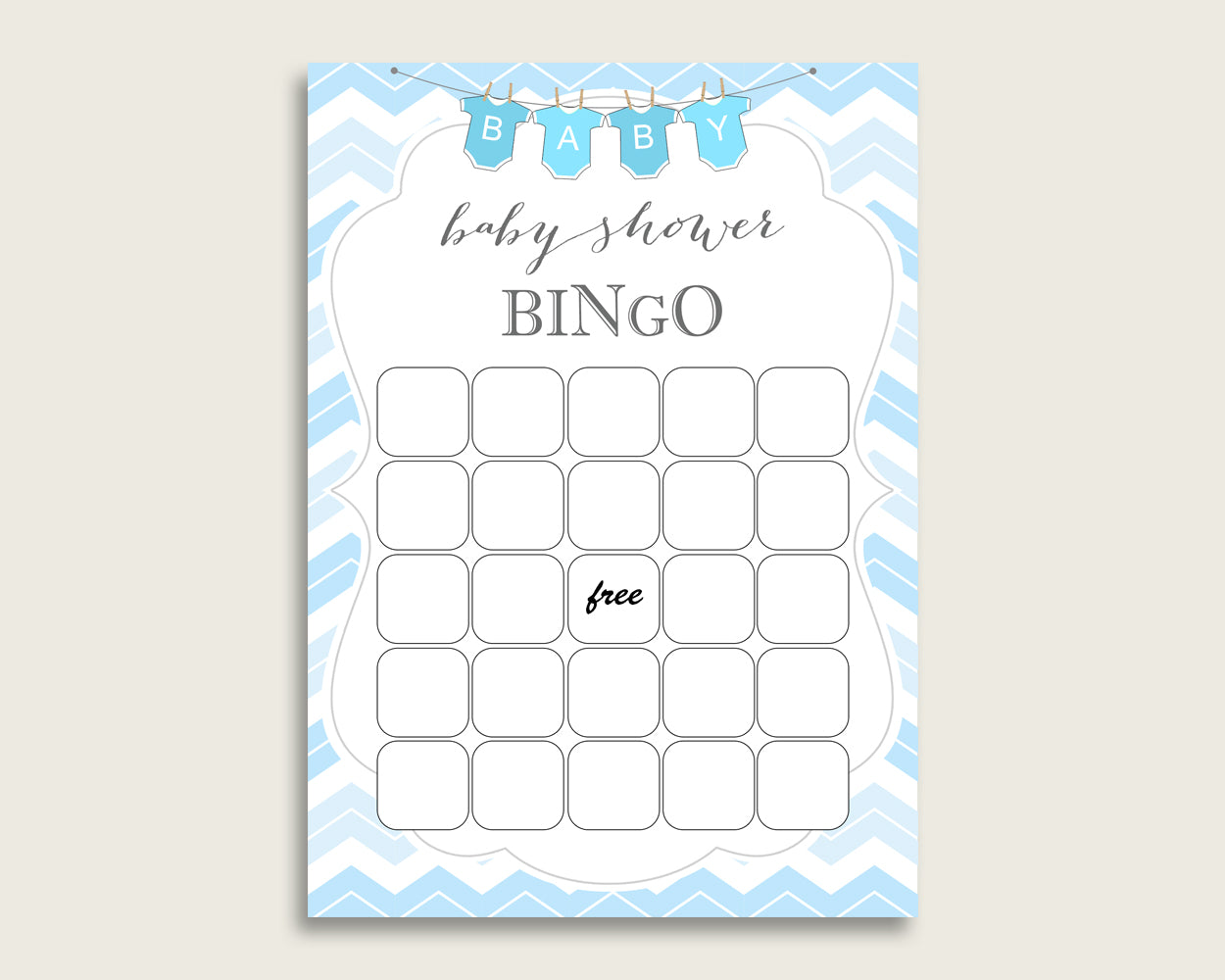 Blue White Baby Shower Bingo Blank Game Printable, Chevron Baby Shower Boy Bingo Blank Cards, Bingo Gift Opening Game, Stripy Lines cbl01