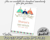 Welcome Sign Baby Shower Welcome Sign Tribal Teepee Baby Shower Welcome Sign Baby Shower Tribal Teepee Welcome Sign Green Navy - KS6AW - Digital Product