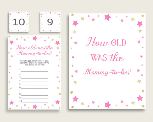 Pink Gold How Old Was The Mommy To Be, Girl Baby Shower Game Printable, Twinkle Star Guess Mommy's Age Game, Instant Download, bsg01