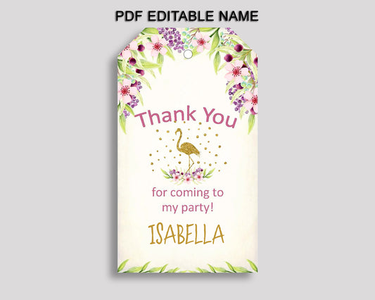 Flamingo Gift Tags, Gold Green Birthday Party Thank You Tags, Glitter Printable Tags, Flamingo Favor Tags Girl, P3SIV
