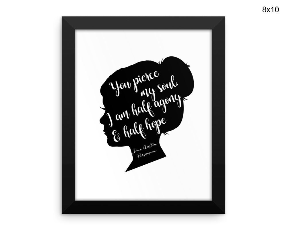 Jane Austen Print, Beautiful Wall Art with Frame and Canvas options available Quote Decor