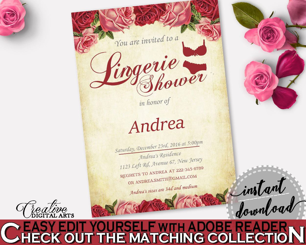 Lingerie Shower Invitation Bridal Shower Lingerie Shower Invitation Vintage Bridal Shower Lingerie Shower Invitation Bridal Shower XBJK2 - Digital Product